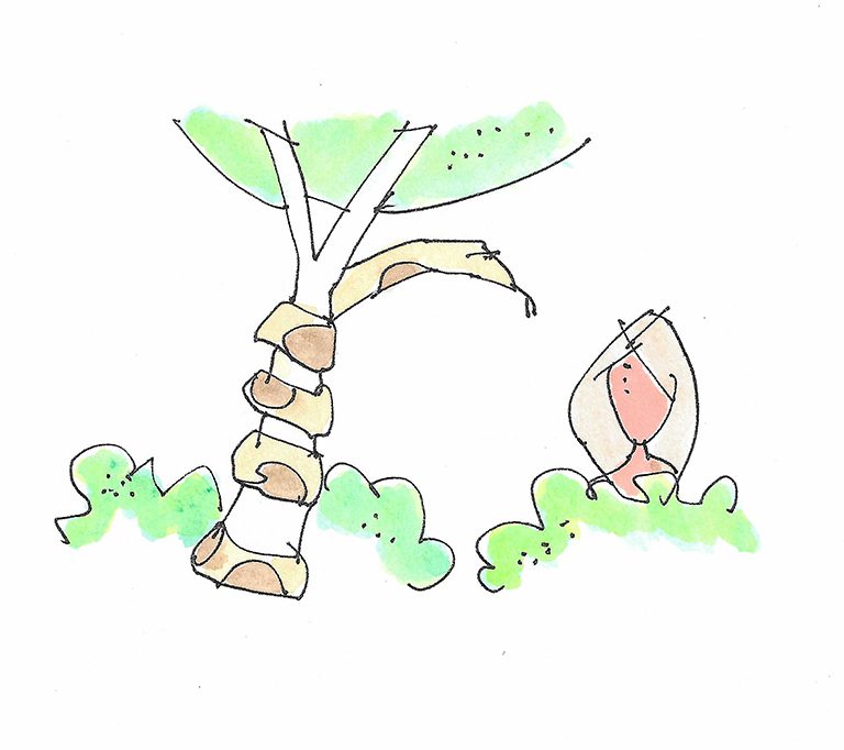 Eve and the serpent in the Garden of Eden.